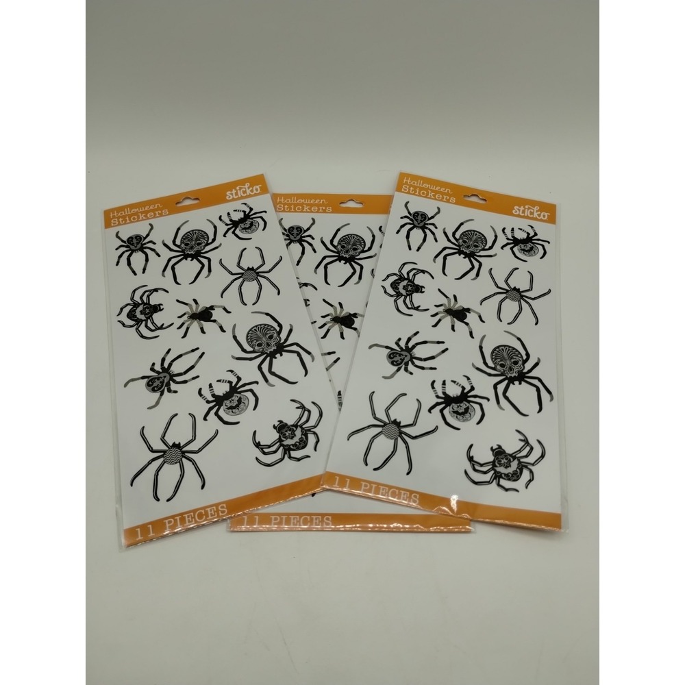 3 Packs Of Black Silver Halloween Stickers Spiders Skulls New Sealed 33 Total